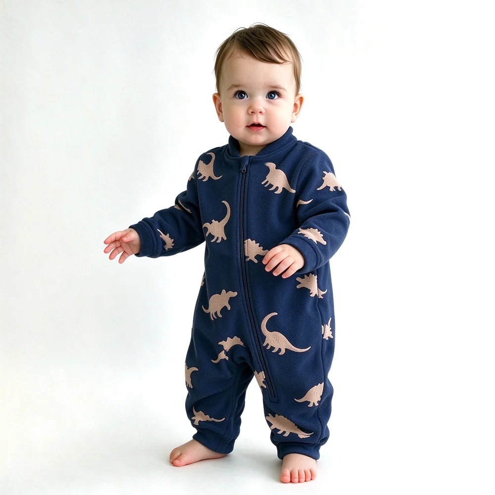 Cotton Baby Onesies Zipper - Weicher, warmer Baby-Fleece-Strampler mit niedlichem Cartoon-Dinosaurier-Motiv,