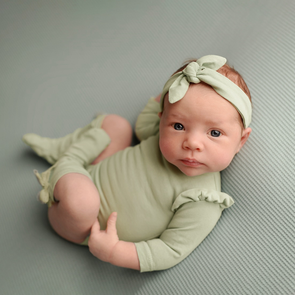 Infant Photography Props Outfit - Neugeborenen-Fotografie-Requisiten: Rüschen-Strampler, Baby-Fotoshooting-Outfit, Langarm-Bodysuit mit Rüschenmanschetten