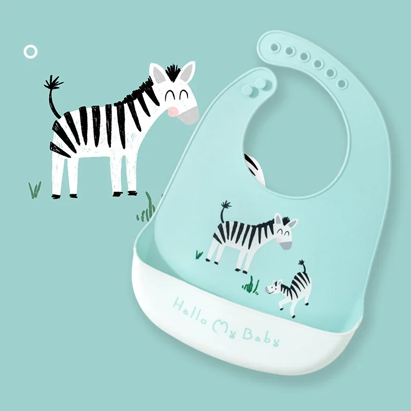 Waterproof Baby Bibs Silicone - Wasserdichte Baby-Lätzchen, Babyartikel, niedliche Cartoon-Tiermotive, bedruckte