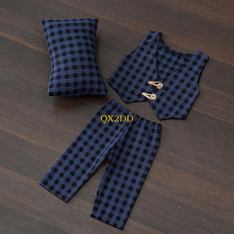Infant Photography Props Outfit - QX2D Set mit karierten Kissen, Hosen