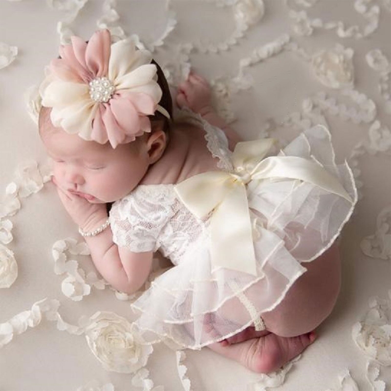 Infant Photography Props Outfit - Baby Fotografie Requisiten Outfit Spitze Bowknot